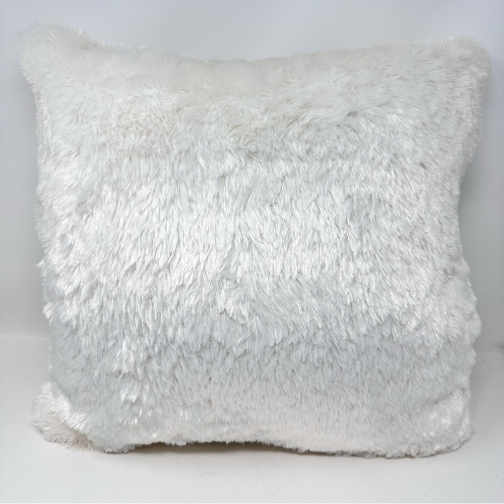 Faux Fur Fluffy Throw Accent Pillow White 19” x 19”